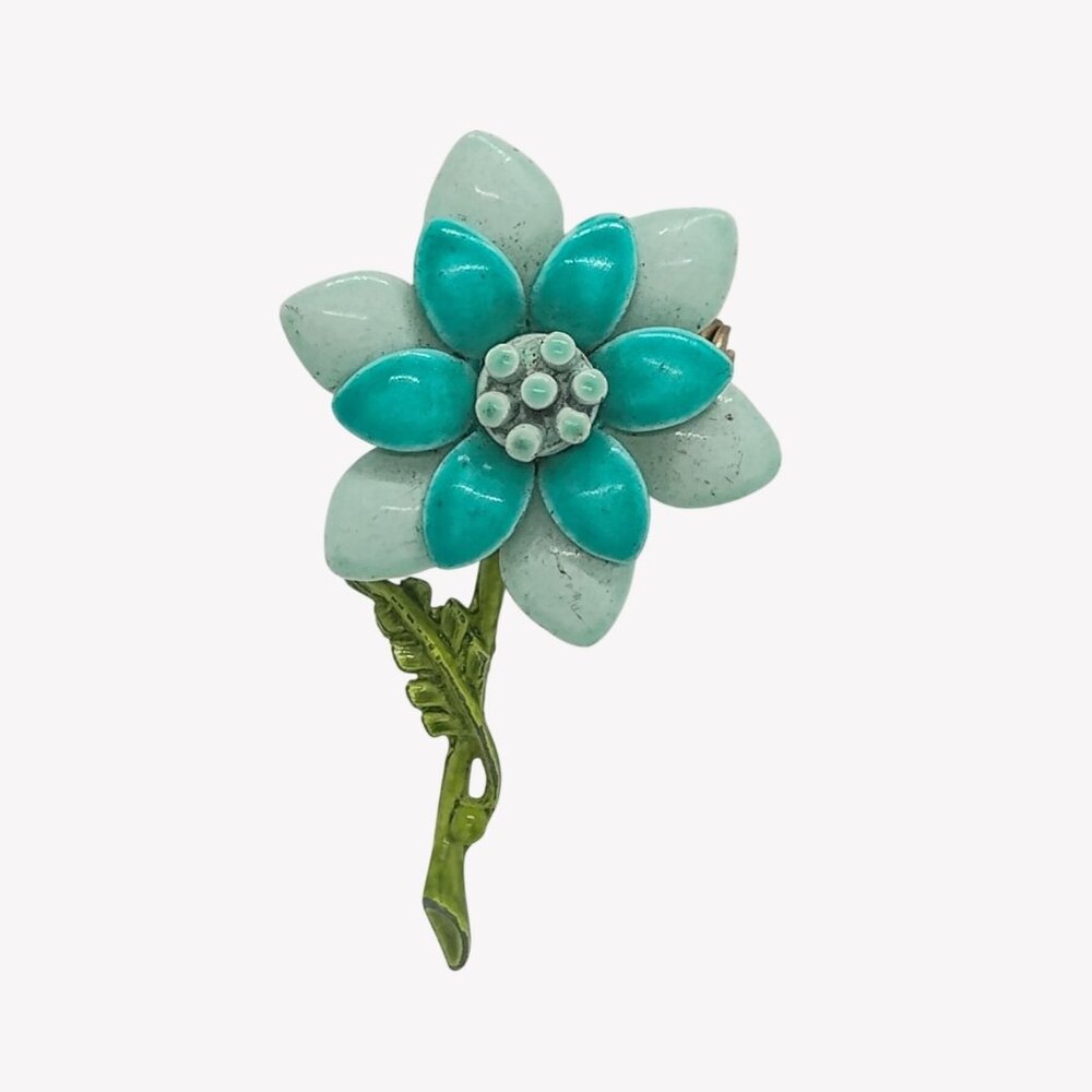 Groovy Mod Boho Vintage Aqua & Turquoise Flower Brooch